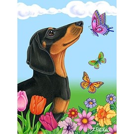 Best of Breed Dachshund Black/Tan Butterfly House Flag