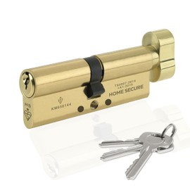 Home Secure™ Thumb Turn Euro Cylinder Door Lock TS007 1 Star Security Rated with 3 Keys, Anti-Bump, Anti-Drill, Anti-Pick, Anti-Screw for UPVC, Wooden, Composite Doors (Satin Brass, 50mm X 50mm)