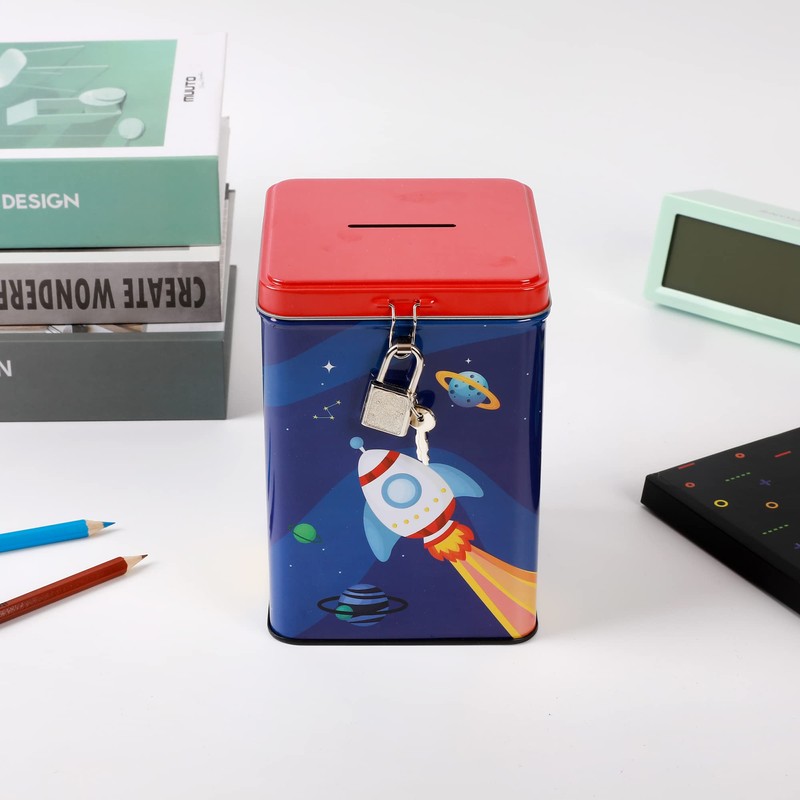 I-TOTAL® Fun Money Box with Padlock and Key Metal Money