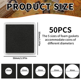 Uncle Paul - 50 cápsulas de monedas, soportes a presión con 5 tamaños de juntas negras de 20/25/30/35/40 mm, fundas transparentes para colección de monedas, suministros de plata dólar libras centavos