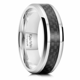 King Will GENTLEMAN 7MM Mens Titanium Ring Black Carbon Fiber Inlay Comfort Fit Polished Wedding Band 11.5