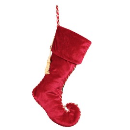Dibor 2 Luxury Red Velvet Green Stripe Christmas Elf Jingle Bell Stockings - H51cm