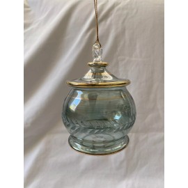 Mouth Blown Egyptian Hand Blown Fancy Gold Etched Glass Christmas Ornament  Round 5.75" #657
