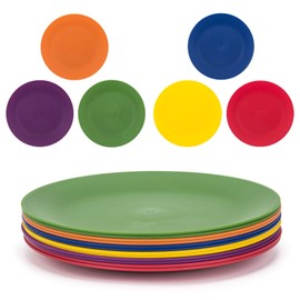 KX-WARE Plastic Plates Set of 12 - Unbreakable and Reusable 9.875 inches Dinner Plates, Multicolor | Dishwasher Safe, BPA Free