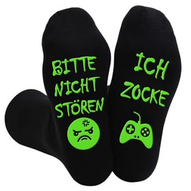Kisvic Funny Socks Gambling with Saying Bitte Nicht Stören Ich Game, Funny Gaming Socks, Cool Gifts for Gamers, Non-Slip House Socks for Teenagers, Women, Men, 35-46, black
