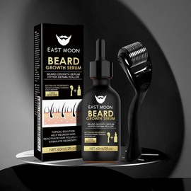 Beard Growth Serum&Beard Massage Derma Roller, Beard Growth Nutrient Oil, Beard Care Products and Tools for Beard Care for A Thicker and Shinier Beard - Specification: one-size, Colour: Brown + Black