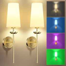 Frideko Large Fabric Rechargeable Wall Sconces Set of Two with Remote, RGB 15 Color Dimmable Battery Operated Wall Light, Indoor Wireless Wall Lamp with 3 Timer, Modern Wall Lighting for Living Room