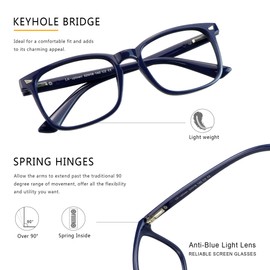 LAMBBAA Vintage Square Progressive Multifocal Presbyopic Glasses, Anti-Blue Light Glasses for Men Women Readers (Navy +0.00/+2.00 Magnification)