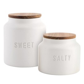 Santa Barbara Design Studio Canister Sets for Kitchen Counter Snack Containers Storage Ceramic Jars with Acacia Wood Lids, 2-Piece, Sweet + Salty