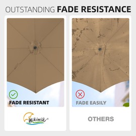 wikiwiki 9 FT Patio Umbrellas 3-Tiers Outdoor Table Market Umbrella with Push Button Tilt/Crank, Fade Resistant Waterproof POLYESTER DTY Canopy for Garden, Lawn, Deck, Backyard & Pool, Tan