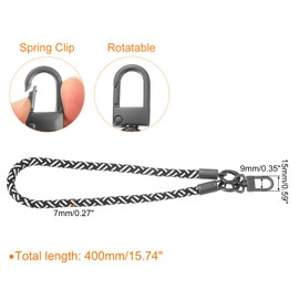 sourcing map Keychain Wristlet Lanyard, 400mm/15-inch Long Braided Wrist Lanyard, Wristlet Strap Keychain for Keys, Car Keys, ID Badges Card Wallet (Black White)