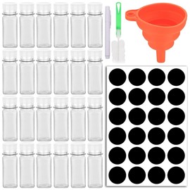 YOYEAH Pack of 24 Small Bottles for Filling 60 ml Ginger Shot Bottles for Filling - Small Plastic Bottles with Funnel, Brush and Label Sticker - Mini Bottles