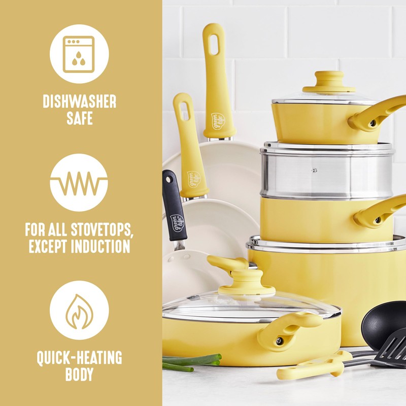 GreenLife 16 Piece Nonstick Cookware Set, Soft Grip Non-Toxic PFAS-Free