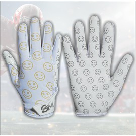 Grip Mania Emoticons V1 Mens Football Gloves, Youth and Adults Sticky Receiver Gloves (CE-White, Youth Medium)