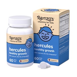 Renzo's Hercules Suplemento De Calcio Con Vitamina D3 Y K2 - Disolución De Vitaminas Para Niños - 60 Tabletas Melty Con Sabor A Uva