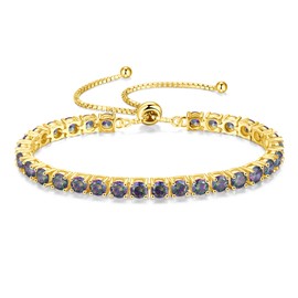 FANCIME June Birthstone Jewelry Alexandrite Bracelet Gold Tennis Bracelet Bolo Adjustable Chain Fine Jewelry Anniversary Birthday Gifts for Women Mom Wife Her, 4mm Width