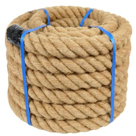 2 Inch Natural Jute Rope, 65 Feet Thick Hemp Rope, 4 Strands Twisted for Docks, Nautical, Raliings, Decorating, Indoor/Outdoor Use