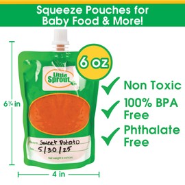 Disposable 6oz Baby Food Storage Pouch Containers, 24 Pk- Write What You Want Squeezable Pouches- Make Homemade Organic Food for Babies/Toddlers- Works with Most Filling Stations Including Infantino