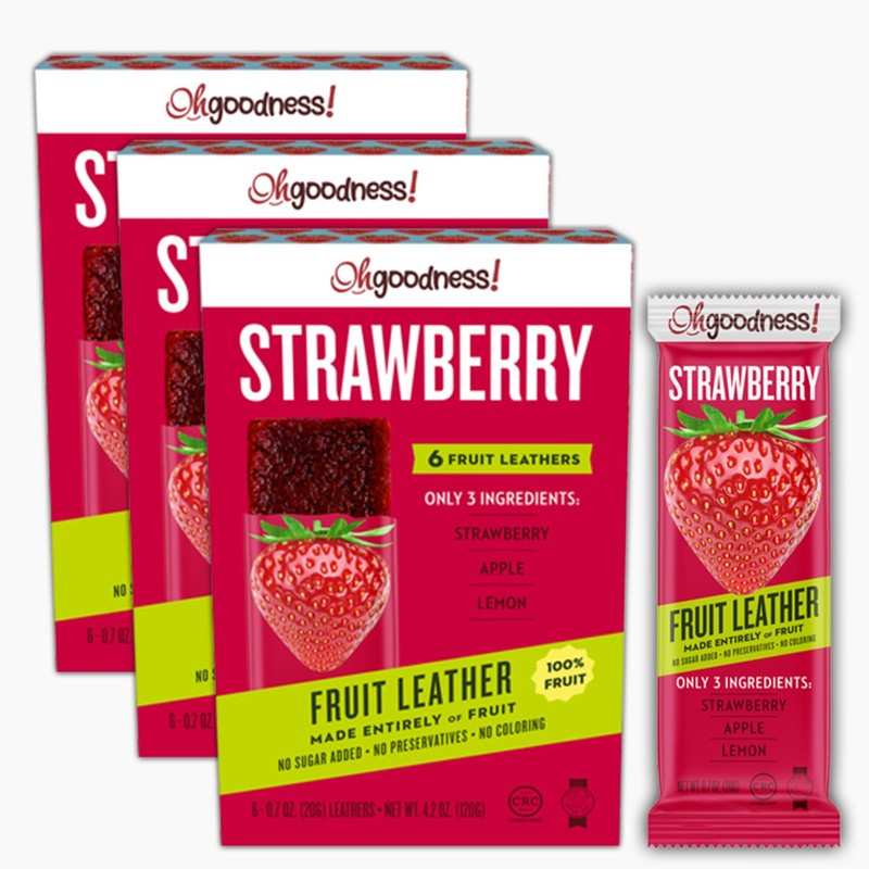 Oh Goodness! Fruit Leather Strawberry 3 Pack= 18 Count. No