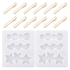 2Pcs Silicone Hair Clip Mold with 20Pcs Hair Barrette Heart Star Round Shape Hair Clip Resin Mold Hair Clip UV Resin Casting Mold for DIY Epoxy Resin Hair Clip