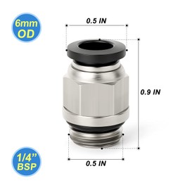 TAILONZ PNEUMATIC Straight 6mm Tube OD x 1/4 Inch G Thread Push to Connect Fitting with Sealing Ring PCG6-02 (Pack of 2)