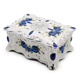 Hipiwe Vintage Trinket Box Metal Jewelry Box Wedding Ring Box Keepsake Box Treasure Box Chest Ornate Antique Finish Engraved Box Case Small