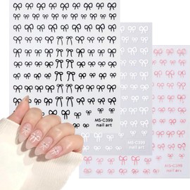 Canollo 3 Blätter Schleifen Nagelsticker, 3D Selbstklebende Nail Sticker, Nail Art Stickers, Nagelaufkleber Dekoration, Weiß Schwarz Rosa Schleife Sticker, Nageldesign Zubehör, Nagel Stickers
