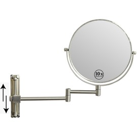 YLIEHS Height Adjustable 8-Inch Wall Mounted Makeup Vanity Mirror for Precision and Comfort, 1X/10X Magnification, 360° Swivel Design