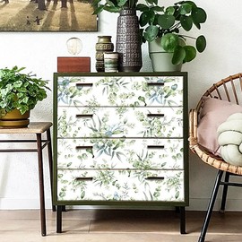 GeRRiT 17.32"x118" Modern Peel and Stick Wallpaper Boho Green/White Eucalyptus Leaf Floral Wall Mural Home Nursery Decor Renter Friendly Wallpaper