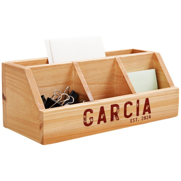 Personalization Universe Rustic Name Personalized Wooden Desk Organizer
