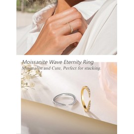 CYW Moissanite Pretty Wave Eternity Pinky Ring for Women Sterling Silver Adjustable Minimalist Stacking Open Ring Size 7