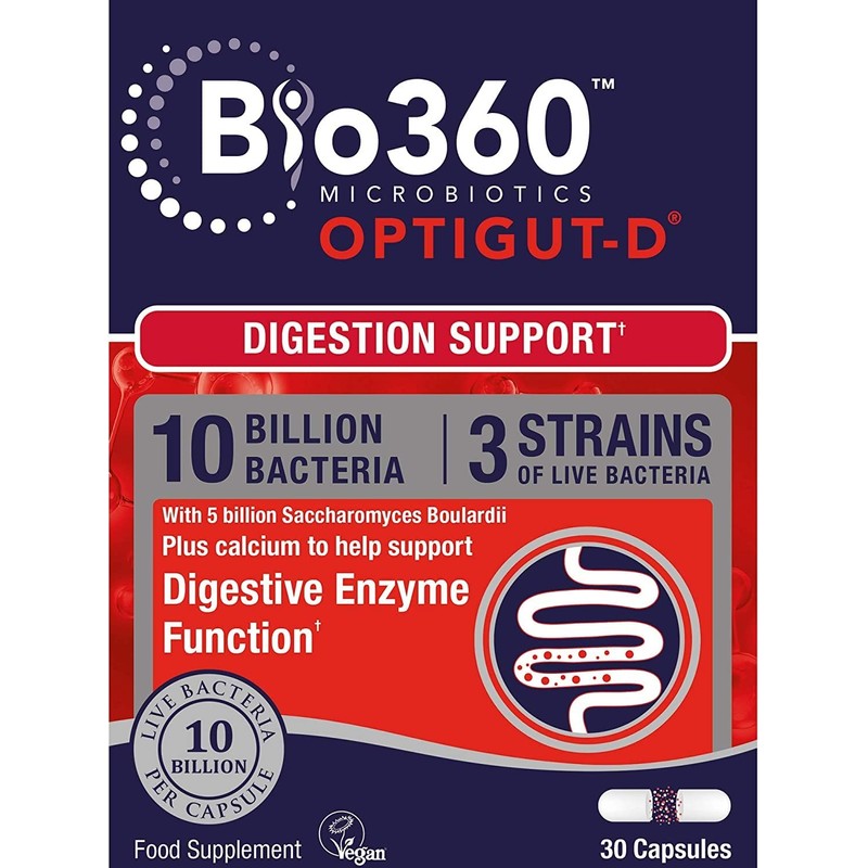 Natures Aid Bio360 OptiGUT-D (10 Billion Bacteria), Digestion Support, 30