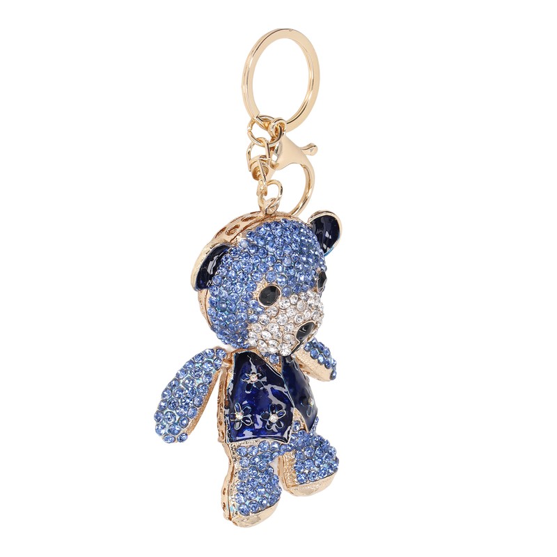 Bear Keychain Electroplate Long Bright Rhinestones Bear Keychain with Hook