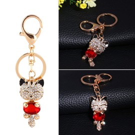 Hztyyier 3D Kitten Key Ring, Crystal Rhinestone Key Ring Charm Diamond Kitty Key Ring Purse Car Hanging Pendant, black
