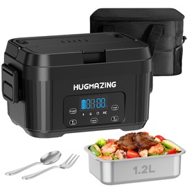 Hugmazing Cordless Electric Lunch Box for Adults, Men & Women – Rechargeable Self-Heating Food Warmer with 1.2L SS Container, Battery-Powered Heated Lunch Box, Perfect for Work and Travel Use