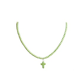 Small Dainty Cross Necklace Pendant Bohemian Turquoise Seed Bead Beaded Necklace Choker for Women Men Faith Jewelry Gift