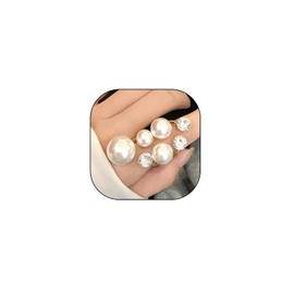 Vintage Pearl Zircon Stacking Statement Finger Ring for Women Boho Baroque Pearl Irregular Line Adjustable Open Ring Jewelry Accessories (B)