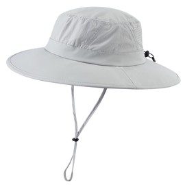 Magracy Unisex UPF 50+ Wide Brim Sun Hat Foldable Quick-Dry Safari Hat Adjustable Bucket Hat for Fishing Hiking Trekking Light Grey