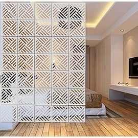 BMIDRUT White Hanging Room Divider,12Pieces Wood-Plastic DIY Panel Screens Partition Wall Dividers Room Decoration with All Accessories 11.4x11.4 Inch