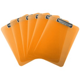 Trade Quest Plastic Clipboard Transparent Color Letter Size Low Profile Clip (Pack of 6) (Orange)