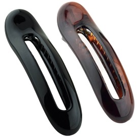 Parcelona French Oval Slider Tortoise Shell Brown and Black Small Large Celluloid Set of 2 Side Hair Claw Clips for Girls and Women (Large 4.75")