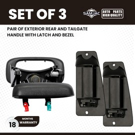 SAMJAC Set of 3 Tailgate Handle Latch, Bezel Trim with Rod Clips, and Extended Cab Door Handle Set | for 1999-2007 Chevy Silverado GMC Sierra 1500 2500 3500 | Replaces# 15997911, 15228539, 15228541