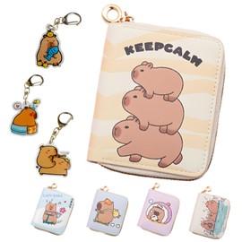 LHLZNB Anime capybarazip Wallets 3 PCS Keyring Set,Purse for Teenage Girls,PU Leather Wallets with Zipped Coin Holder and Card Slots Featuring Tails and Knuckles (Three Water Dolphins)