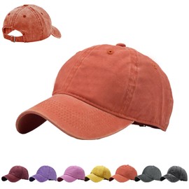 AUNGKWANG Washed Baseball Cap for Children, Premium Baseball Cap, 100% Cotton, Adjustable Peaked Cap, Plain Colour, Outdoor Running, Leisure Baseball Cap, for 5-10 Years Old Boys Girls, orange, 52