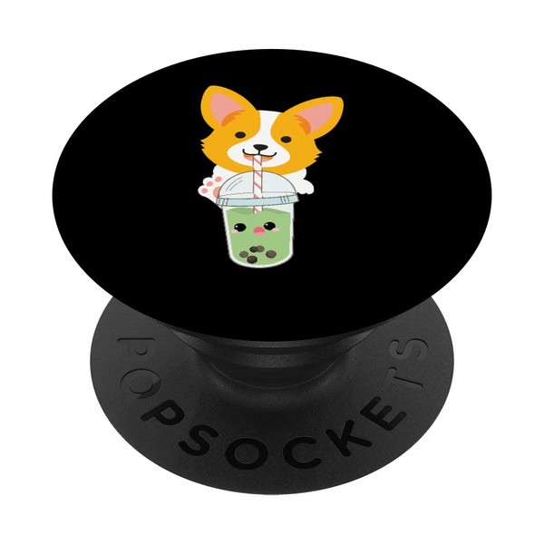 Welsh Corgi Anime Shirts Corgi Drinking Matcha Bubble Tea PopSockets