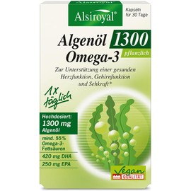 Alsiroyal Algae Oil 1300 (30 Capsules) - Omega 3 High Dose with DHA & EPA - 1 Capsule per Day - Supports Heart, Brain Function & Vision - Vegan - for 30 Days