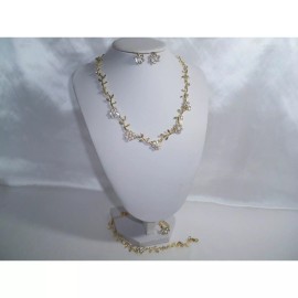 treasuresbyevieus.etsy.com Gold floral vine rhinestone necklace set, bridal wedding MOB prom party necklace