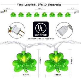 Konictom 8.5Ft St Patricks Day Lights,Shamrock String Lights with 10 Pack Clear Green Lucky Clover 3D Shamrock Lights,Connectable Shamrock Green Lights for St.Patrick's Day Party Indoor Outdoor Use