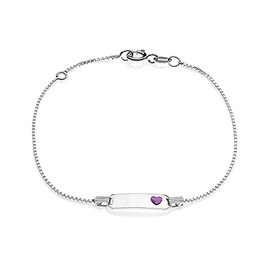 AKA Gioielli® - 925 Silver Girl's Women's ID Bracelet with Pink Heart, Sterling Silver