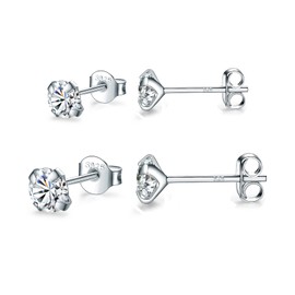 LYTOPTOP Stud Earrings 925 Silver Earrings Set, 6 Pairs 925 Sterling Silver Round Cubic Zirconia Stud Earrings Hypoallergenic Silver Sleeper Cartilage Stud Set for Women Men Girls 3/4/5/6/7/8 mm,